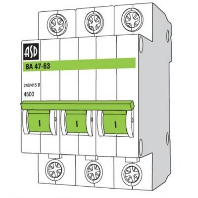 Автоматический выключатель ASD, 3 Полюс, 16A, Ха-ка С.